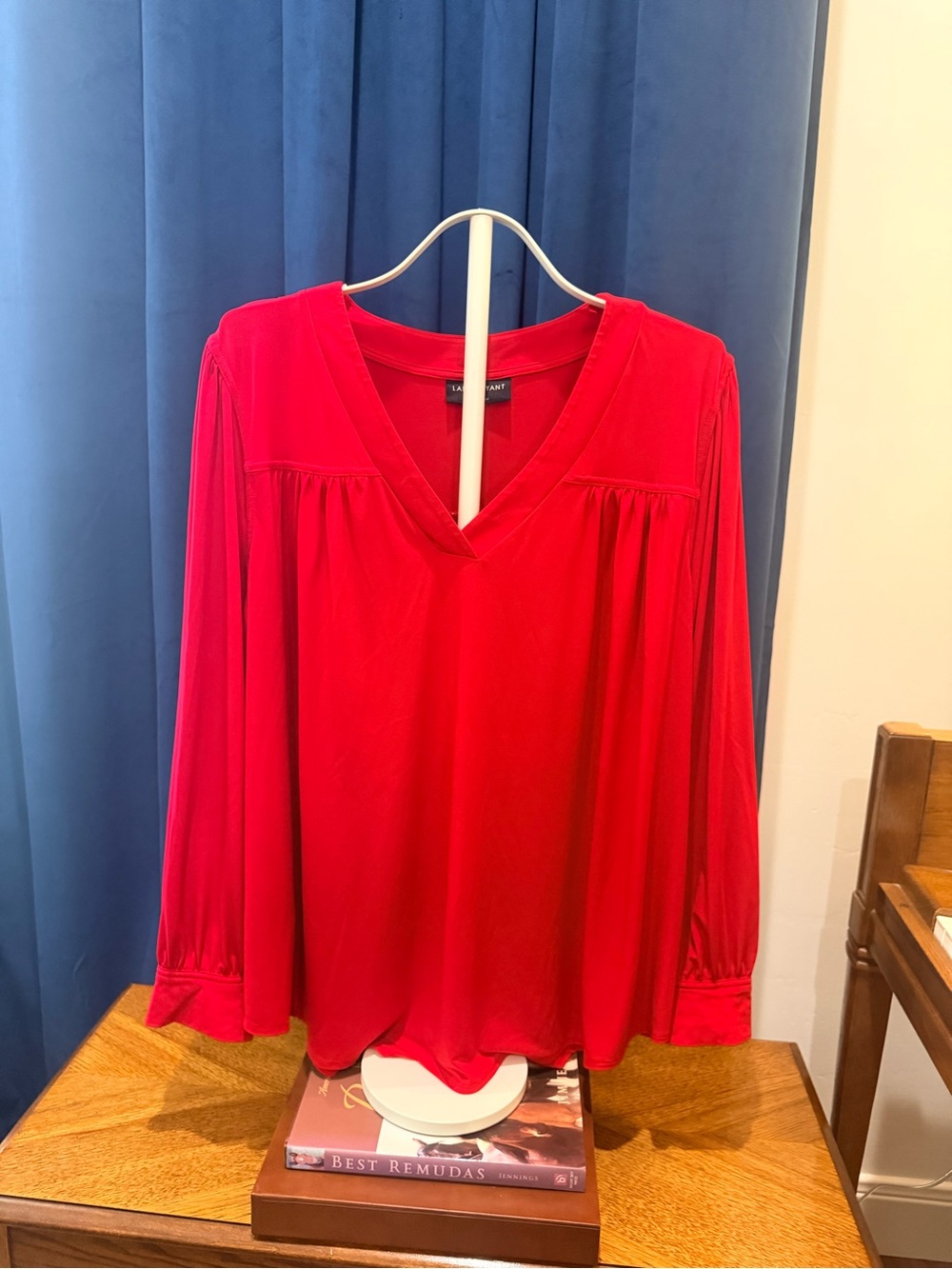 Lane Bryant Bright Red V-Neck Long Sleeve Blouse